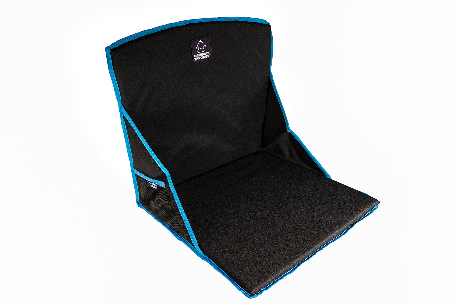 Gameday Throne™ - Cushioned Base + Back Support - The Shockwave (Black/Blue)