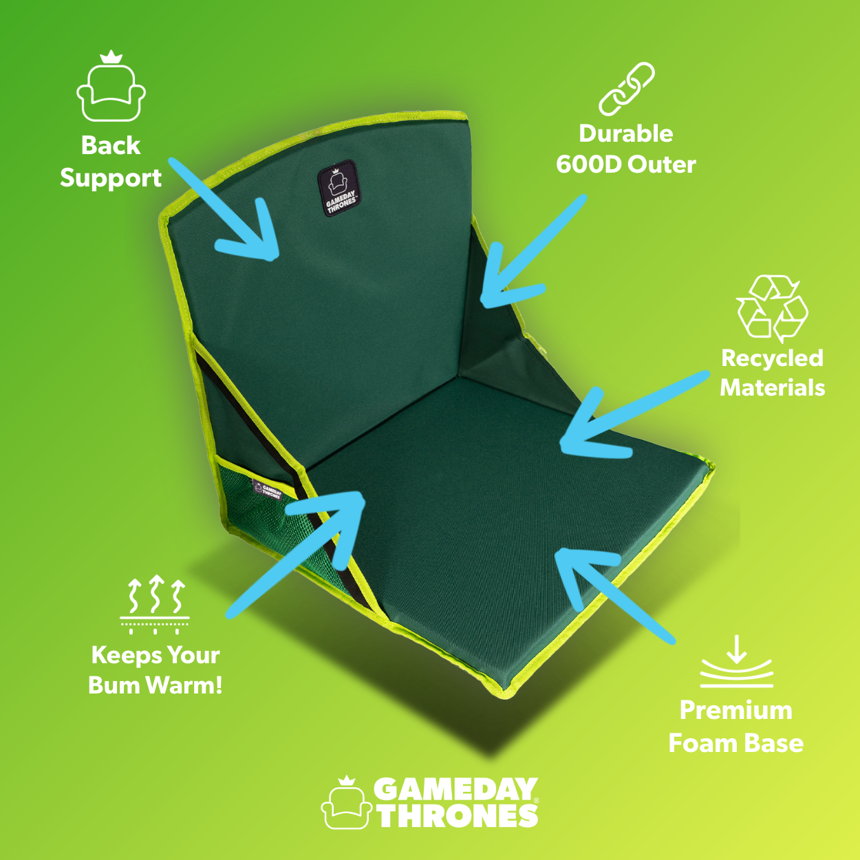 Gameday Throne | The Green Machine (Green/Lime) | Premium Stadium Seat