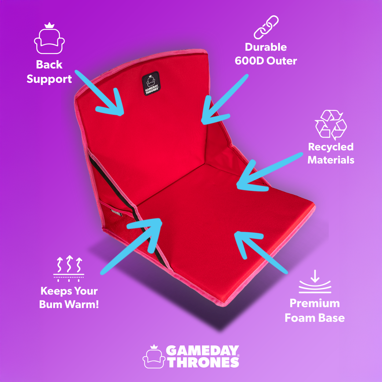 Gameday Throne | The Hot Streak (Red/Pink) | Premium Stadium Seat