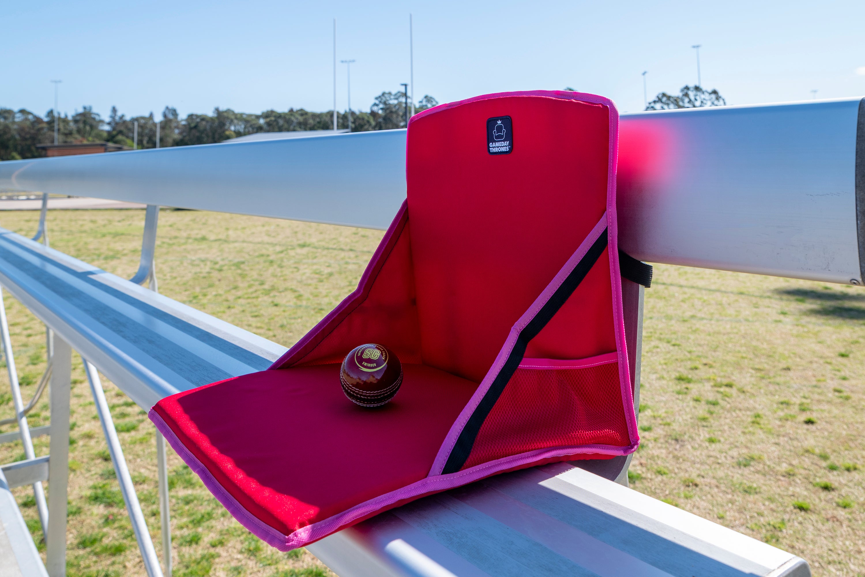Gameday Throne™ - Cushioned Base + Back Support - The Hot Streak (Red/Pink)