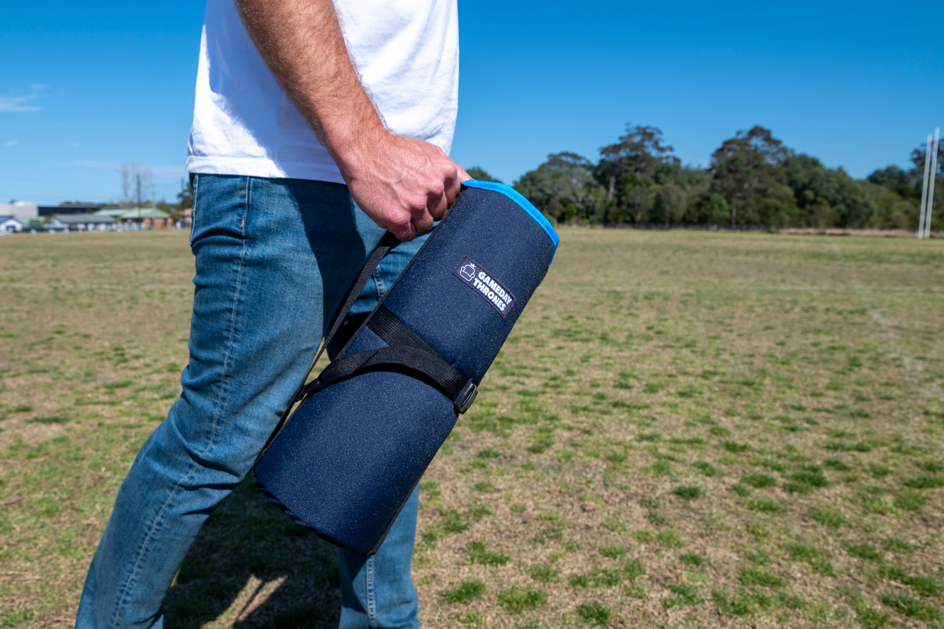 Gameday Throne™ - Cushioned Base + Back Support - The Icebreaker (Navy/Blue)